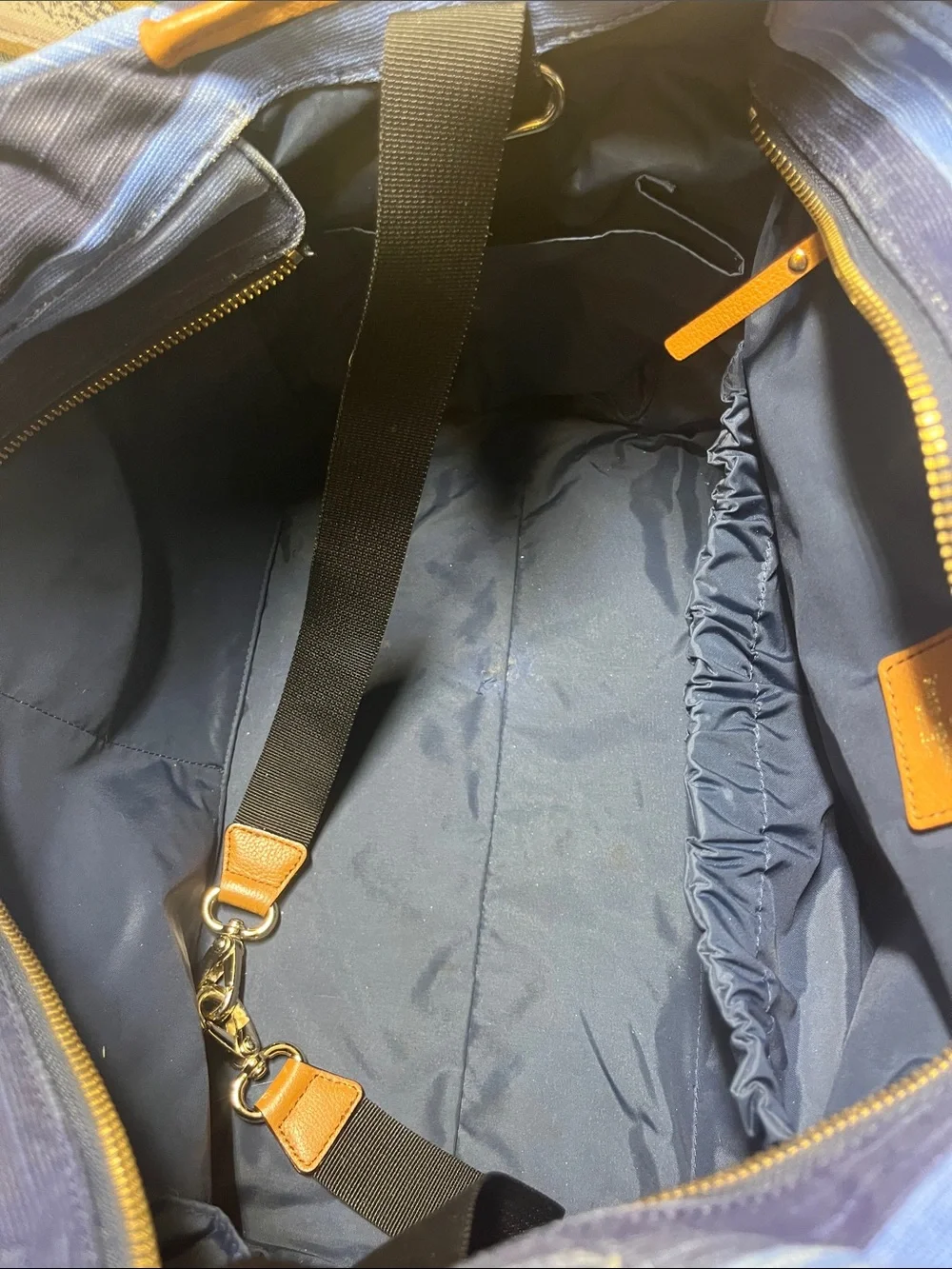 kate spade Blue and Navy Striped Tote with Brown Handles